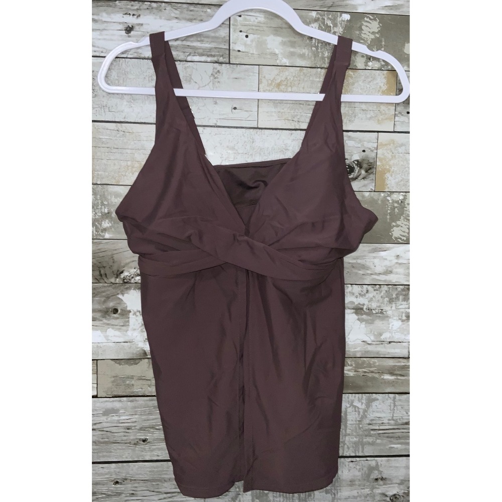 Womens Deep Purple Flyaway Tankini Swim Top V Neck Size XL‎